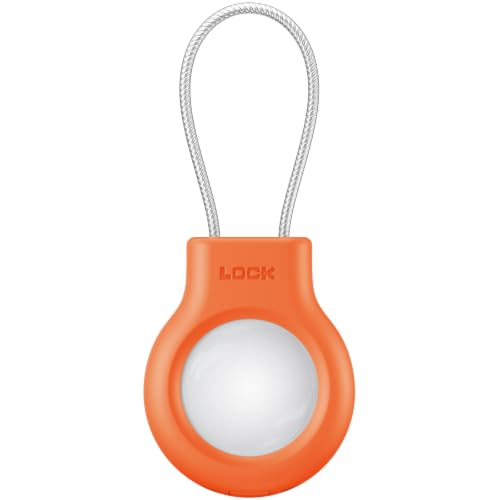 Image of Meliya at Holder for Apple at Secure Holder with Wire Cable, 4 Pack Air Tag Lock Case Keychain Key Ring Key Chain Luggage Tag for Keys, Luggage & More - Orange