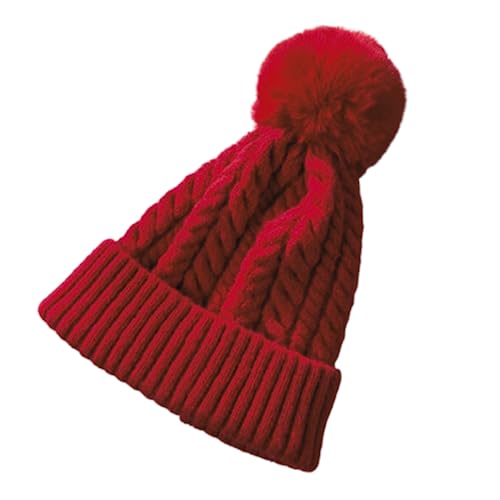 Touca Inverno Pompom Gorro Forrada Feminino - Touca Lã - Outono Inverno (Vermelho)