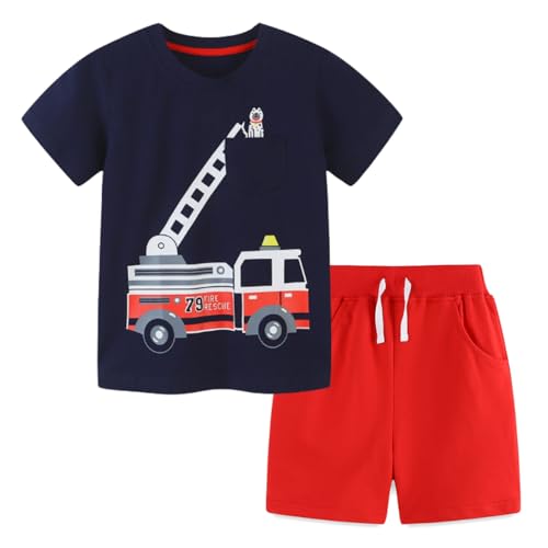 Image of Toddler Boy Clothes Cartoon Cotton Summer Short Sleeve T-Shirt and Shorts Kids Outfit Set 2-7 Year