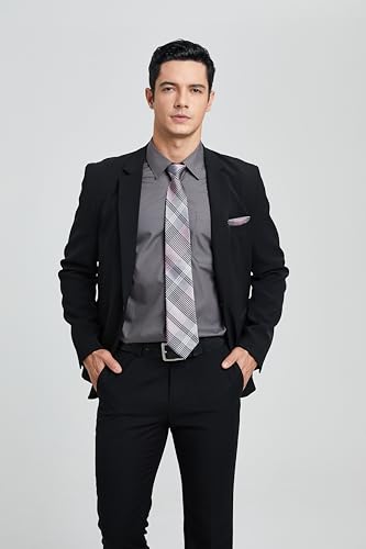 Image of HISDERN Mens Dress Shirt with Tie Pocket Square Set Classic Button Down Shirt Matching Tie Long Sleeve Shirts