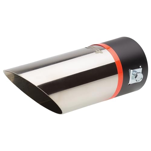 Fissaggio con bulloni Simoni Racing TRX/23 Terminale di Scarico Universale, Uscita Singola inclinata 60 mm, in Acciaio Inox e Nero con Riga Arancio