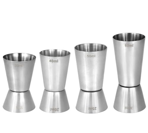 Image of Stainless Steel Tall Peg Jigger Shot Glass Set | Double Side Drink Measuring Bar Tool(15-30ml, 20-40ml, 25-50ml, 30-60ml) | Set of 4 Bar Jiggers for Cocktails