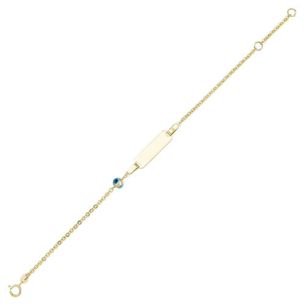 JC Schmuck 585 Gold Baby ID-Armband Kinder Goldarmband Nazar Boncuk Auge 14-16 cm I Anker Armband mit Gravur Taufarmband Namensarmband I Babyarmband mit Namen I Kinderschmuck made in Germany I 8629
