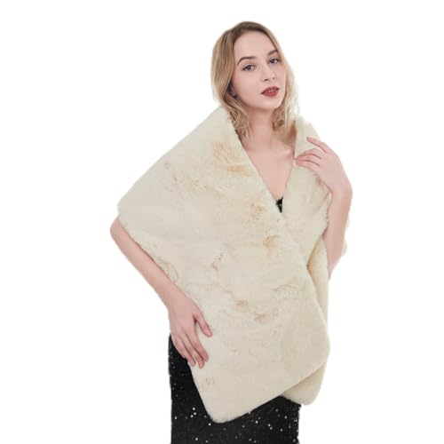 2022False fur shawl Women’s Imitation Rabbit Hair Shawl Wedding Dress Scarf Fake Fur Stole (Light Champagne No.1)2