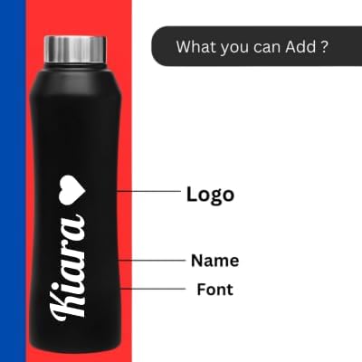 Image of CASPIAN / / / Vibe Customised Stainless Steel Water Bottle 1L, Religious Symbol Print with Name - Spiritual Personalised Bottle for Temple, Office, Yoga & Corporate Gifting (Black)