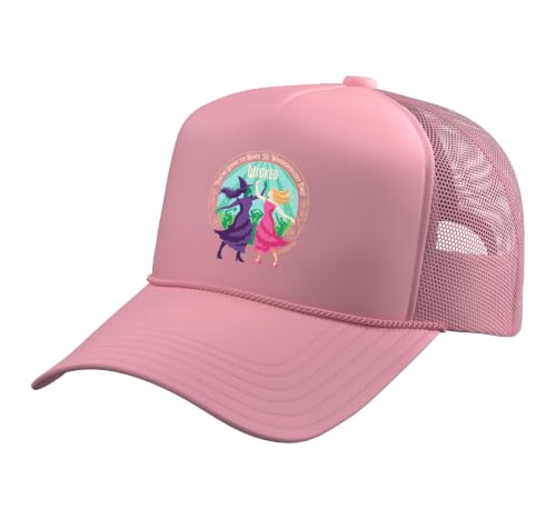 Wicked Elphaba & Glinda Wonderfullest Time Trucker Hat with Adjustable Mesh Back Pink