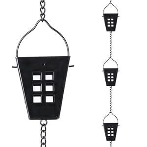 Square Rain Chain, Black Rain Chains for Gutters 10 FT, Adjustable Rain Catcher Chain with Bell for Eaves Drainage, Rain Gutter Chain Downspout，Black（12 Cups ）