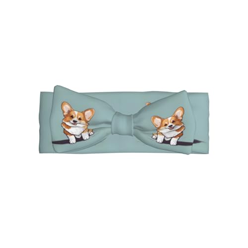 Cute Corgi Prints Baby Bow Headband Super Stretchy Soft Bows Hair Accessories for Newborn Infants Toddlers Kids Girls
