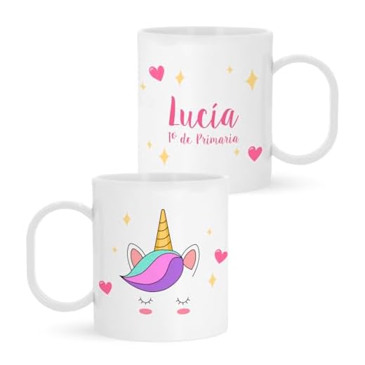 Kadoo Regalos Taza de Plástico Personalizada Infantil Cara Unicornio Con Nombre | Vuelta al Colegio/Guardería