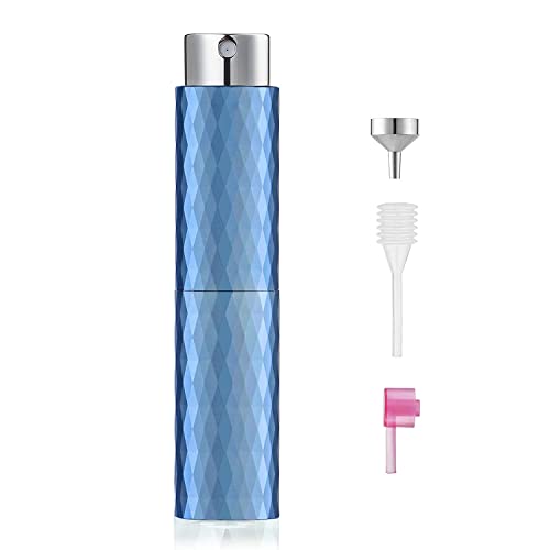 Toureal Atomizador de perfume de aluminio, 8 ml, rellenable, vacío, de viaje, para hombre y mujer, para viajes (azul)