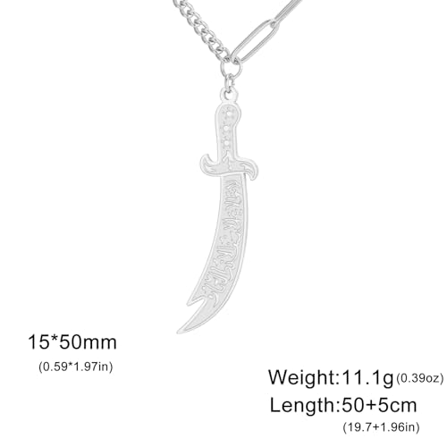 VASSAGO Sword Necklace for Men Women Zulfiqar Sword Necklace Imam Ali Zulfiqar Pendant Arabic Rune Islamic Muslim Jewelry Talisman Amulet Religious Gift