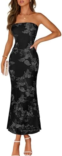 MEROKEETY Women's Floral Strapless Maxi Dress 2026 Summer Mesh Tu...