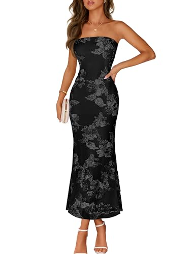 MEROKEETY Women's Floral Strapless Maxi Dress 2026 Summer Mesh Tube