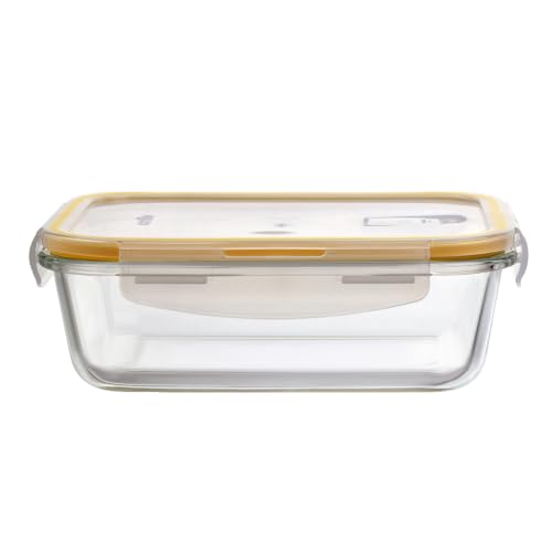 Image of CELLO Fit & Fresh Rectangle Lunch Box Container for Daily Use 1050ml Clear |Microwave & Fridge Safe Toughened Glass Airtight Leakproof Food Storage Tiffin Box Container for Kitchen Travel & Office Use