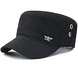 Yixda Men's Military Flat Top Hat Adjustable Sports Outdoor Casual Sunhat Baseball Cap (Eagle Black)