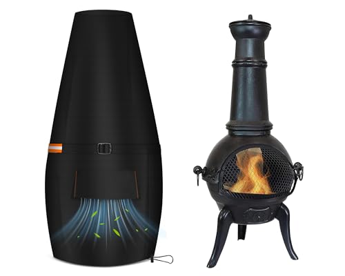 Rimwig Chiminea Cover Waterproof Chimenea Cover 210D Oxford Fabric Outdoor Chimney Covers with Air Vents and Adjustable Drawstring Garden Patio Heater Covers 125x80x29cm