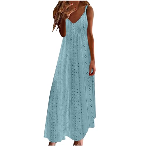 Ceboyel Women Floral Spaghetti Strap Sundress Casual Summer Long Maxi Dress Vneck Sexy Boho Dresses Trendy Beach Clothes 2024 Boho Dress Light Blue L
