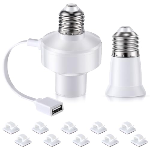 1 Pack E26 Light USB Socket Adapter Lamp Socket Power Adapter 5V 1.5A Light Socket Adapter Compatible with Wyze Cameras v3 v4 v3 Pro USB Light Socket for Smart Camera Smart Bulb GPS LED Strip