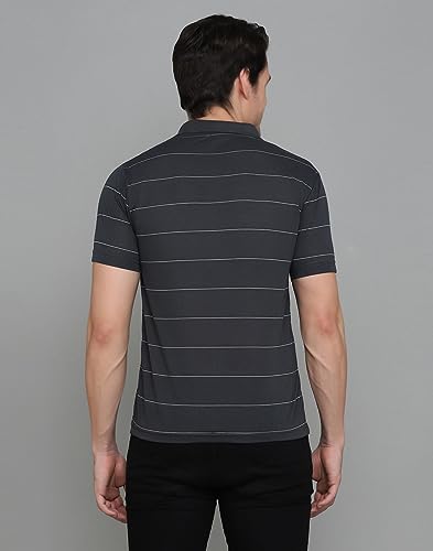 Image of INKKR Men's Striped Polo Neck Cotton Blend Multicolor T-Shirt