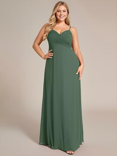 Image of Ever-Pretty Women's Chiffon Pleated Spaghetti Straps Sleeveless A Line Plus Size Bridesmaid Dresses Formal Gown Eucalyptus Green US18