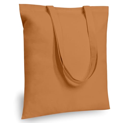 Image of TOPDesign 6-Pack Economical 16 inchx15 inch Khaki Cotton Tote Bags, Lightweight Medium Reusable Grocery Shopping Cloth Bags, Suitable for DIY, Advertising, Promotion, Gift, Activity