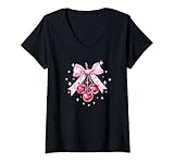 Photo Gallery donna cherry bow coquette womens princess birthday maglietta con collo a v Photo Gallery donna cherry bow coquette womens princess birthday maglietta con collo a v