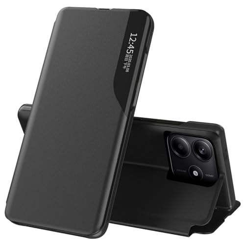 Étui Xiaomi Redmi Note 14 5G protège écran cuir noir anti-rayure