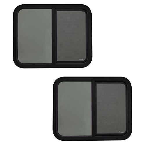 RecPro RV Window | Teardrop 30 W x 24 H Horizontal Slide | 1 1 2 Wall Thickness | RV Window Replacement (2 Windows, with Trim Kit)
