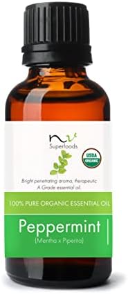 NV Superfoods Organic Peppermint Essential Oil - 1 Fl Oz - USDA Certified Organic, Non-GMO,Pure & Natural, Therapeutic Grade Oil for Diffuser, Skin, Nail & Hair Care & Home Essentials