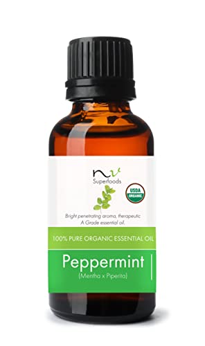 Nv Superfoods Organic Peppermint Essential Oil - 1 Fl Oz - Usda Certified Organic, Non-Gmo,Pure & Natural, Therapeutic Grade Oil For Diffuser, Skin, Nail & Hair Care & Home Essentials #TOP12