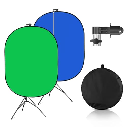 Portable Green Screen Backdrop with Stand,Foldable 5x7ft Chromakey Blue&Green Screen