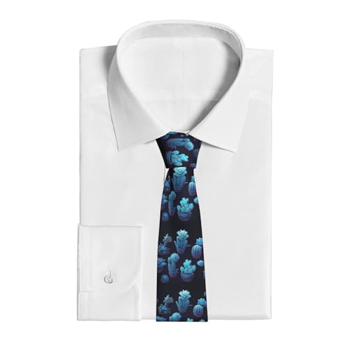 WSOIHFEC Blue Cactus Print Tie Men's Silk Ties Skinny Tie Formal Business Wedding Necktie for Men