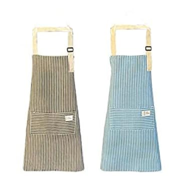 qipuneky 2 Pezzi Grembiule Cucina Donna Cotone E Lino, con Tasca Grembiule per La Pulizia, Regolabile, Adatto per Casa E Cucina, Pulizia