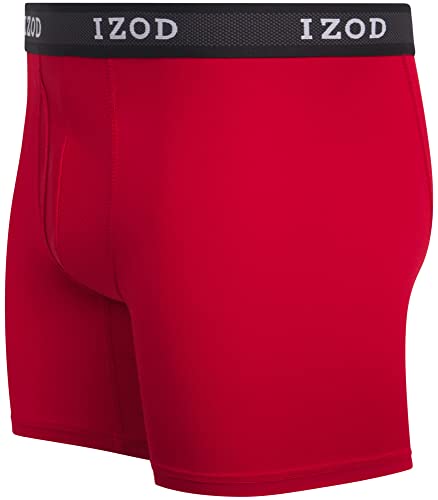 Izod Men's Underwear - Performance Boxer Briefs With Mesh Functional Fly (5 Pack), Size Large, Black/Magnet/Dress Blues/Chili Pepper/Black #TOP3