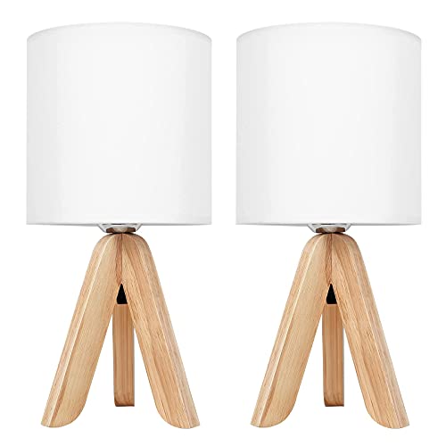 Small Table Lamp Set Of 2, Cute Desk Lamp Nightstand Lamp With White Fabric Shade Tripod Base For Kids Room, Office, Study Room, Bedroom, Dorm Room #TOP3