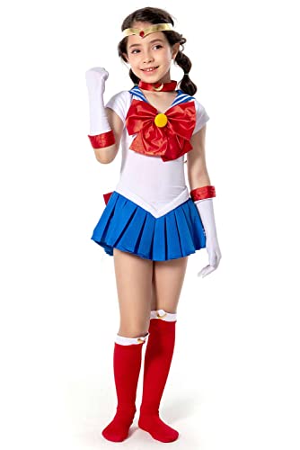 Ngoviny Kids Anime Tsukino Usagi Costume Short Sleeve Uniform Dress Full Set Suit Halloween Cosplay Outfits (Medium, Tsukino Usagi) #TOP4
