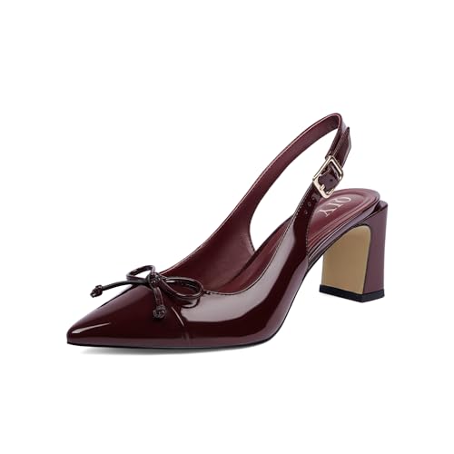 Image of QIY Womens Pumps Chunky Heel Pointed Toe Slingback Heels for Women