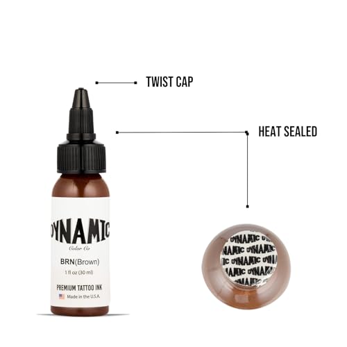 Image of Dynamic Color Brown Tattoo Ink, Made in USA Since 1990, 1 oz | Sterilized and lot-numbered for full traceability; established American brand trusted by artists worldwide