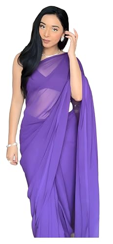 Image of StyleScope Women's Plain Georgette Ready To Wear One Minute Saree With Unstitched Blouse Piece (Kalki)