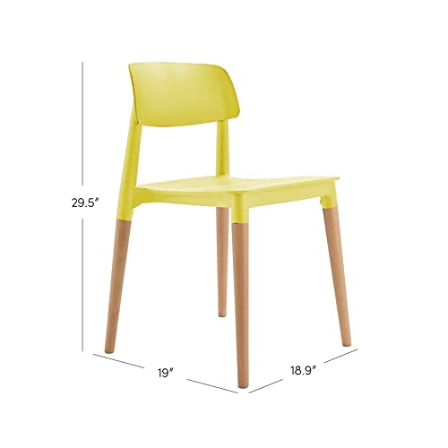 Image of Finch Fox Bella Dining Chair /Cafeteria Chair /Cafe Chair /Armless Side Chairs Molded ABS Plastic with Wood & American Mid-Century Styling in Yellow Color