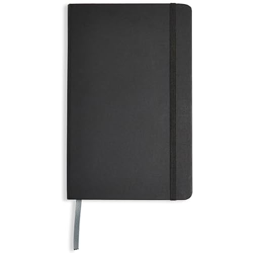 Amazon Basics Classic Lined Writing Notebook for Note Taking and Journaling, Hardcover with Elastic Closure, 240 Pages, 5″ x 8.25″, Black