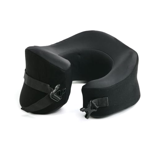 Image of C CUSHION LAB Extra Support Travel Pillow, Award-Winning Patented Ergonomic Design for Chin & Neck Support Memory Foam Neck Pillow, Compact Airplane Pillow for Traveling, Flight, Car (Black, Large)