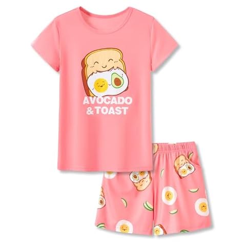Beezizac Avocado & Toast Pajamas for Tween Girls Soft Cute 2-Piece Short Sleeves PJ Set Big Kid Trendy Outfit Size 10 Cover