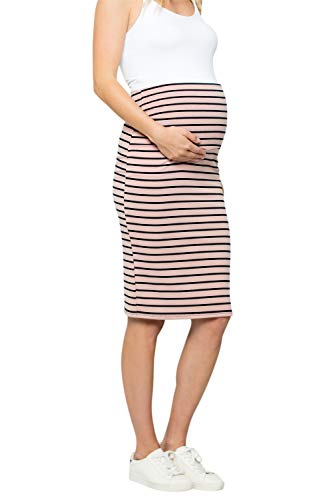 My Bump Maternity Skirt For Women - Comfort Stretch High Waisted Tummy Control Cotton Blend Midi Pencil Skirt Made In Usa Pink Navy X-Large #TOP14
