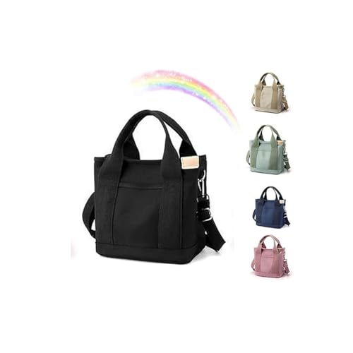 New Canvas Handbags for Women Large Capacity Multi Pocket Handbag Shoulder Bag Satchel Hobo Bag for Office and Travel (Black)