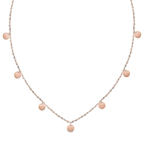 BONNYBIRD® Plättchen Kette Rosegold Damen, Layering Rosegold Kette mit Plättchen Anhängern rund Coins Halskette Cover