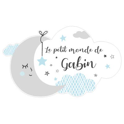 Sticker Porte Prénom Personnalisable Bleu Le Petit Monde de. - Dimensions 35x21cm - Adhesif Permanent Brillant