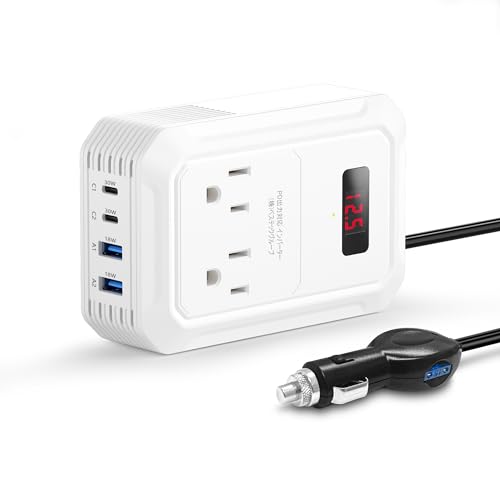 BESTEK インバーター シガーソケット コンセント 200W 修正正弦波 PD 出力対応 カーインバーター DC12VをAC100Vに変換 急速給電: USB-C PD 30W 2ポート USB-A QC 18W 2ポート 合計 4ポート カー用品 電圧測定機能搭載 電圧計 バッテリーチェッカー として使用可能 白 MRI2010EU-WH