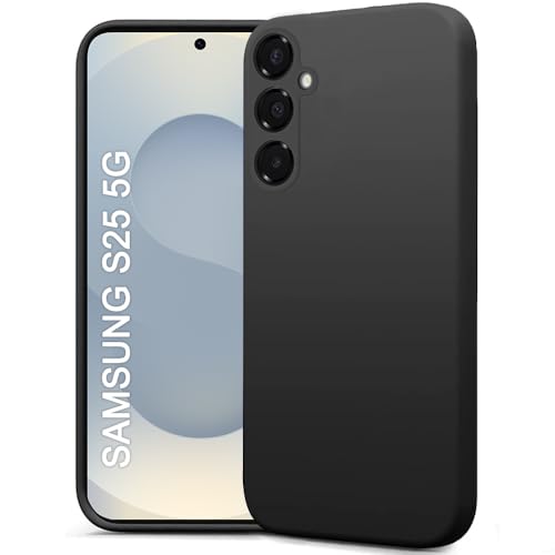 Image of TheGiftKart Liquid Silicone Back Cover Case for Samsung Galaxy S25 5G | Soft Micro-Fibre Lining Inside | Camera & Screen Protection | Shockproof Back Cover for Samsung S25 5G (Silicone, Black)