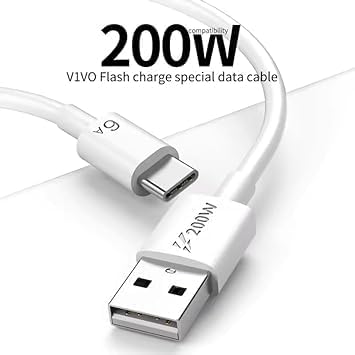 Image of 200W Quick Charge Multiport Mobile Charger with Detachable Cable for iQoo 10 Pro 5g 10 9T 9 Pro 8 Pro 7 /1.5M 10A Fast Charging (Feb14456)